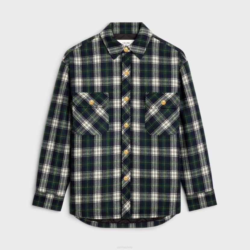 vestir CELINE sobrecamisa de cachemir a cuadros azul marino/verde/crudo mujer NL48732