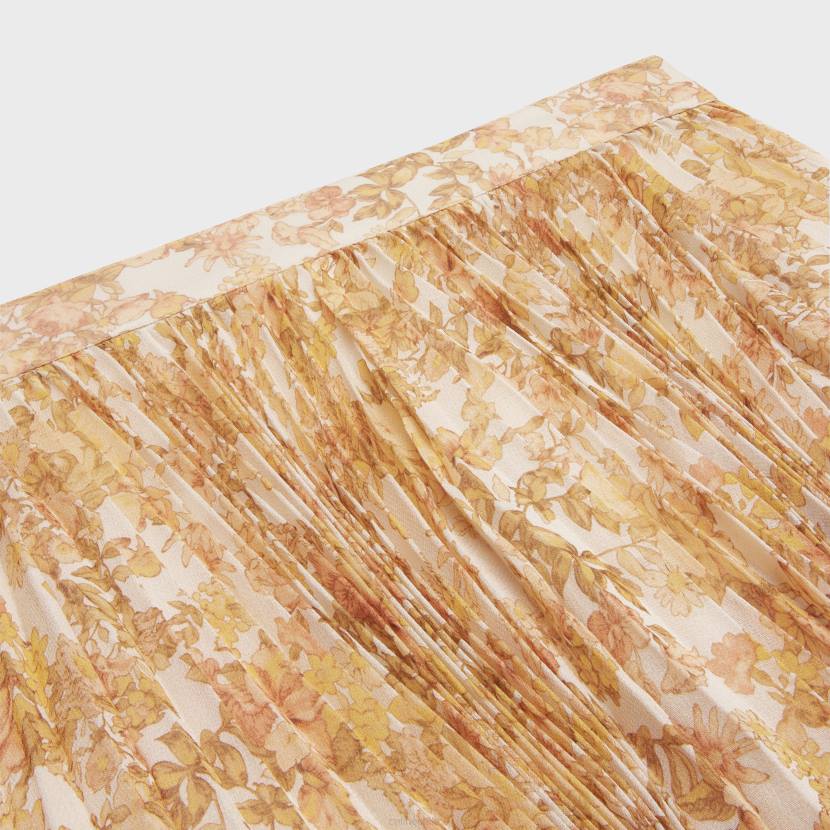 vestir CELINE falda con pliegues rayos de sol en georgette de seda crudo/jaune mujer NL48587