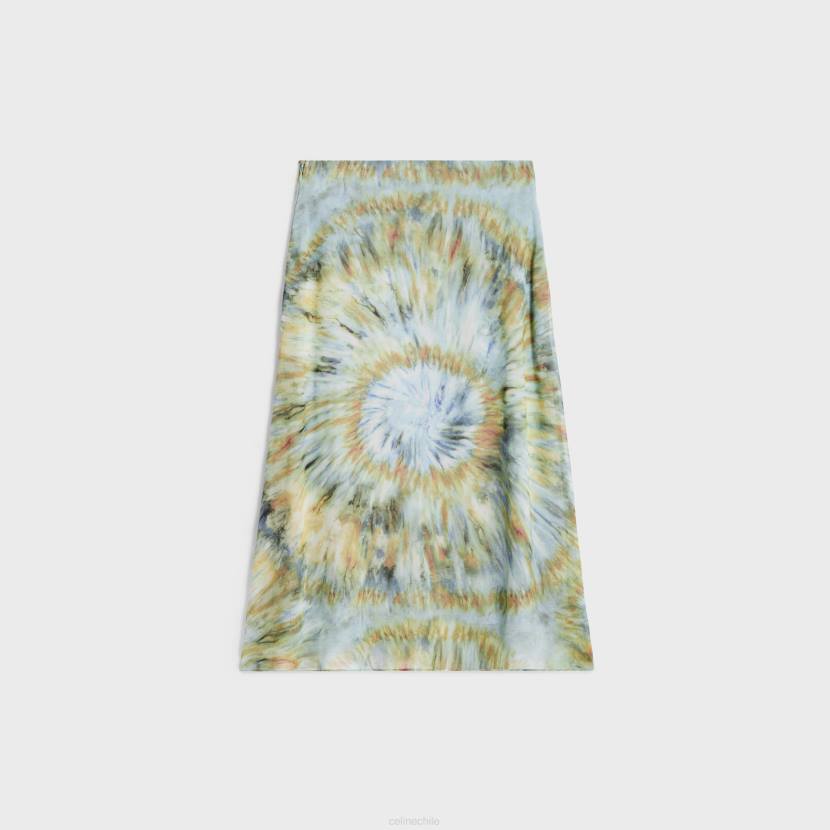 vestir CELINE falda midi de georgette de seda azul grunge/terracota/caqui mujer NL48586