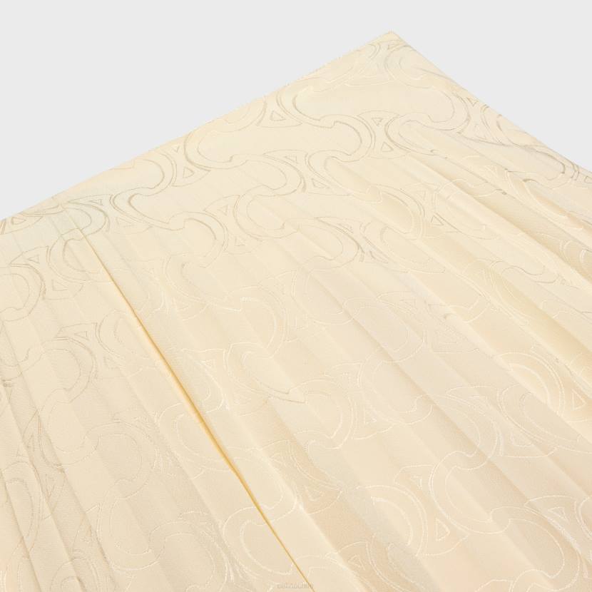 vestir CELINE falda midi plisada en jacquard de seda metal blanco mujer NL48812