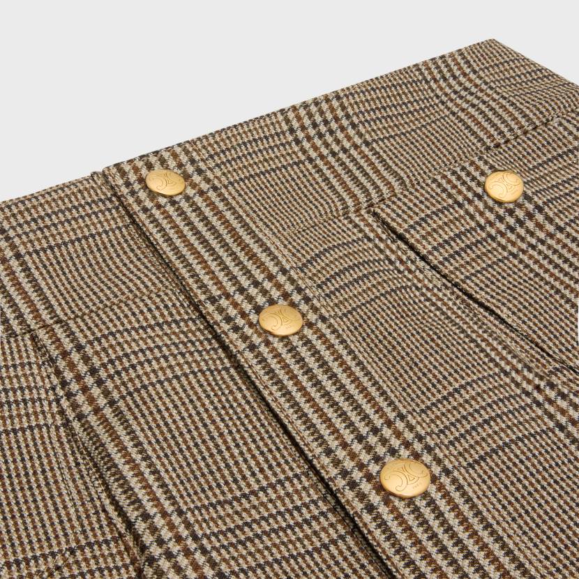 vestir CELINE minifalda bandeau plisada de lino y lana beige/marrón/toffee mujer NL48557