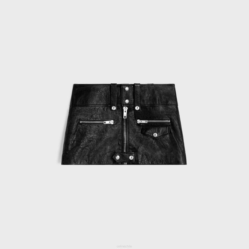 vestir CELINE minifalda de piel de cordero suave negro mujer NL48556