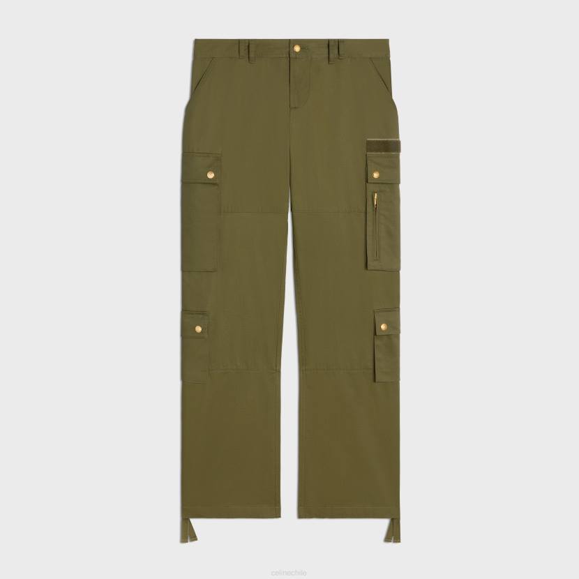 vestir CELINE pantalones cargo de lino y algodón caqui militar mujer NL48650