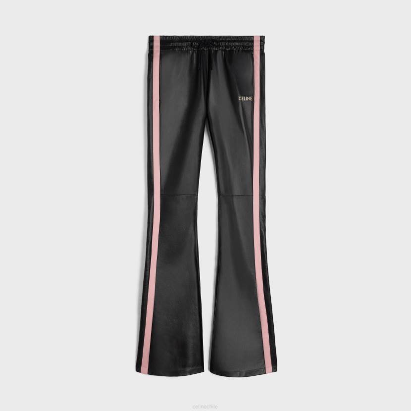 vestir CELINE pantalones de chándal en piel de cordero suave negro/rosa mujer NL48559