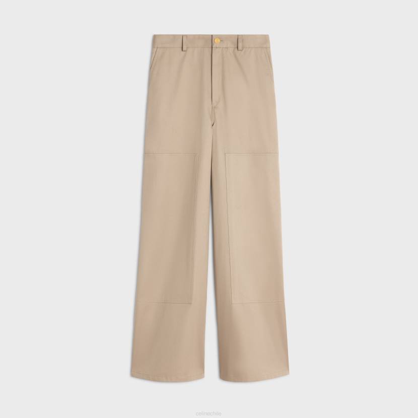 vestir CELINE pantalones taillat de gabardina de algodón beige mujer NL48875