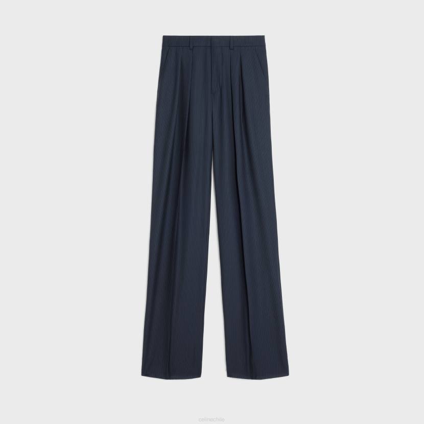 vestir CELINE pantalones tixie con doble pliegue en lana a rayas azul marino/craie mujer NL48871