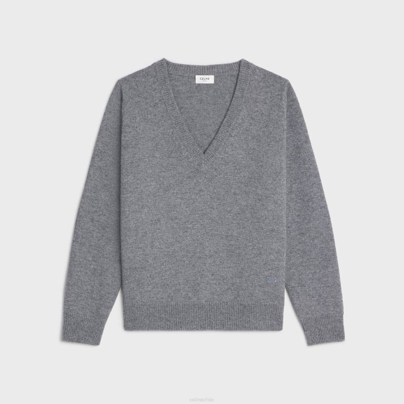 vestir CELINE Jersey Triomphe De Cashmere Heritage Con Cuello En V gris medio mujer NL48758