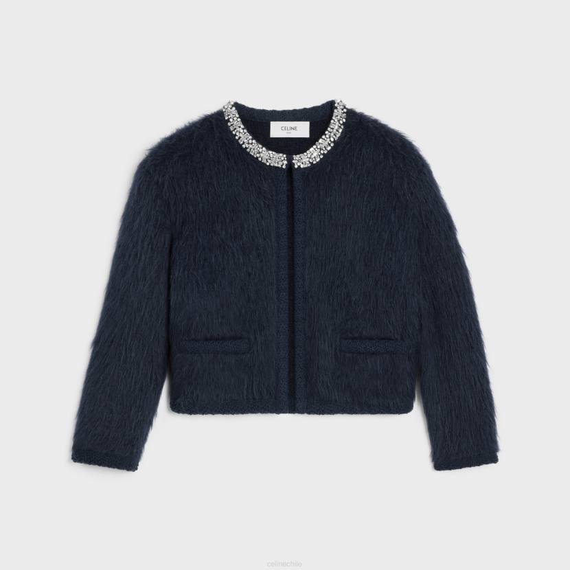 vestir CELINE cárdigan bordado de mohair cepillado azul mujer NL48617