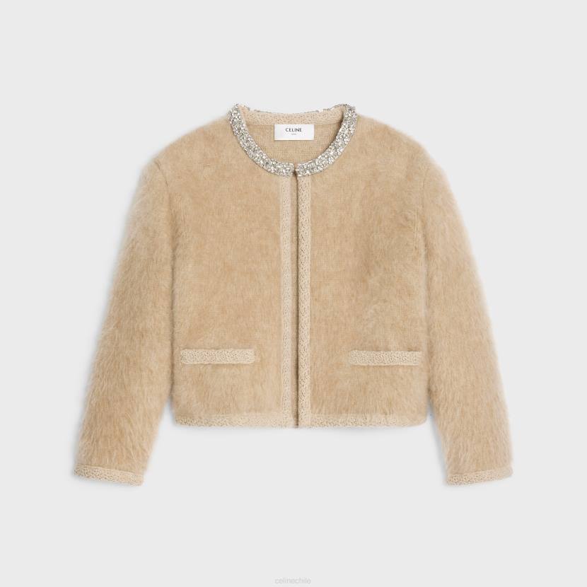 vestir CELINE cárdigan bordado de mohair cepillado camello mujer NL48763