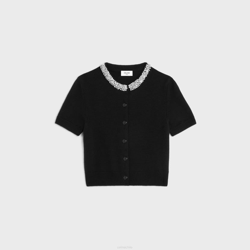 vestir CELINE cárdigan corto bordado de cachemir negro mujer NL48768