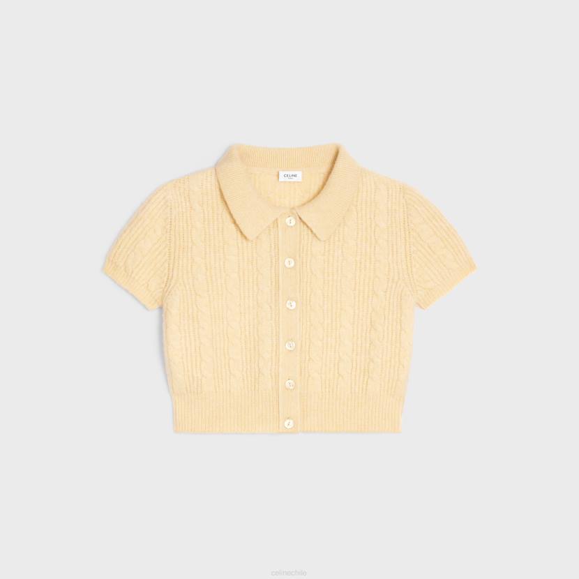 vestir CELINE cárdigan corto de cachemira cepillada de color amarillo pálido mujer NL48771