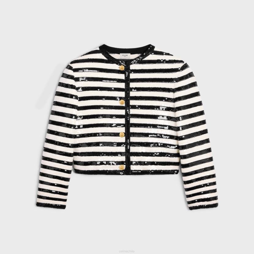 vestir CELINE cárdigan marinero bordado de lana crudo/negro mujer NL48569