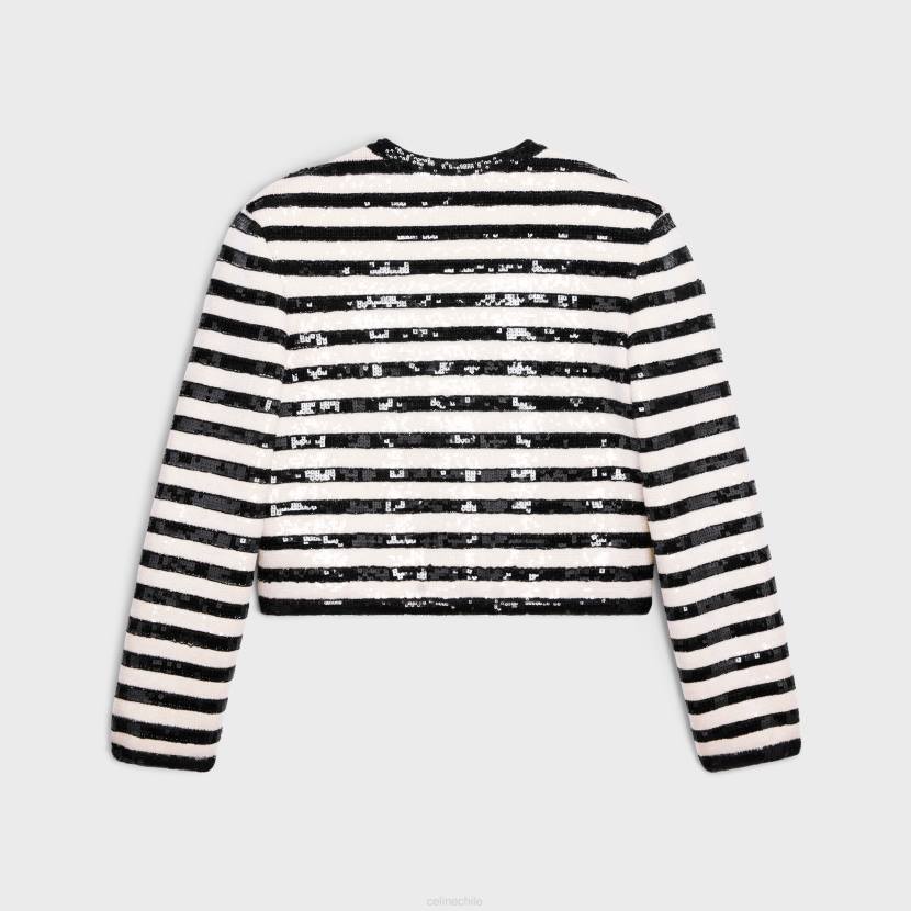 vestir CELINE cárdigan marinero bordado de lana crudo/negro mujer NL48569