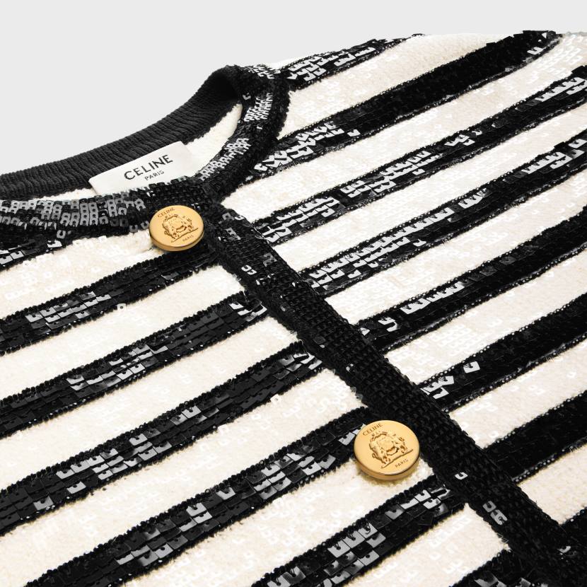 vestir CELINE cárdigan marinero bordado de lana crudo/negro mujer NL48569