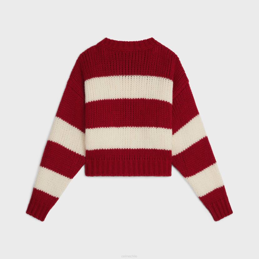 vestir CELINE jersey de cuello redondo de lana, cachemir y seda crudo/rojo mujer NL48748