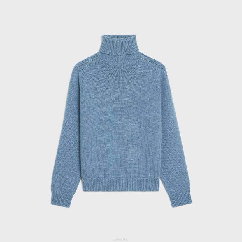 vestir CELINE suéter de cuello alto en cachemir sin costuras azul mujer NL48752