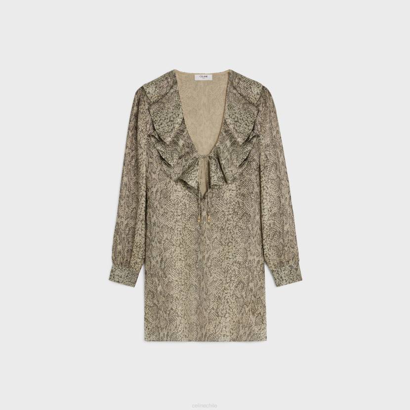 vestir CELINE Vestido corto Jabot de crepé lamé beige/marrón mujer NL48653