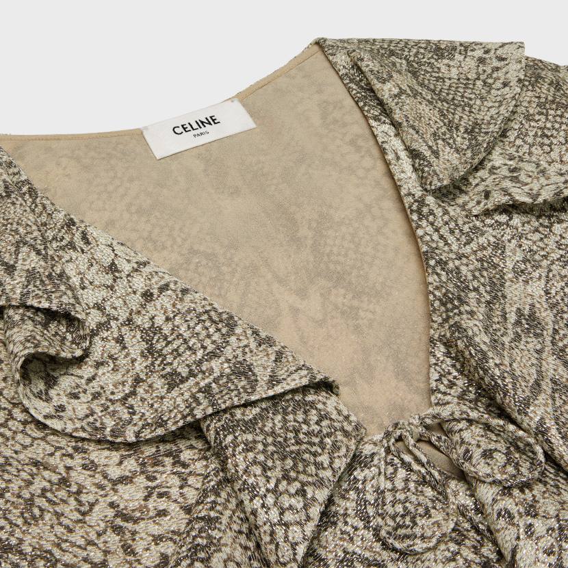 vestir CELINE Vestido corto Jabot de crepé lamé beige/marrón mujer NL48653