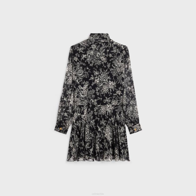 vestir CELINE Vestido corto lavalliere de georgette de seda negro/craie mujer NL48789