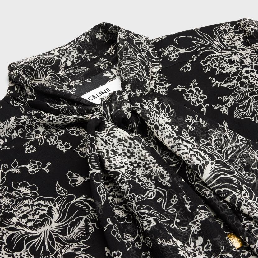 vestir CELINE Vestido corto lavalliere de georgette de seda negro/craie mujer NL48789