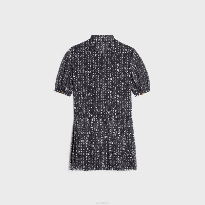 vestir CELINE Vestido corto lavalliere de georgette de seda negro/marfil mujer NL48790