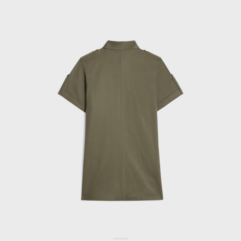 vestir CELINE Vestido estilo camiseta con bolsillos militares en sarga ligera kaki mujer NL48800
