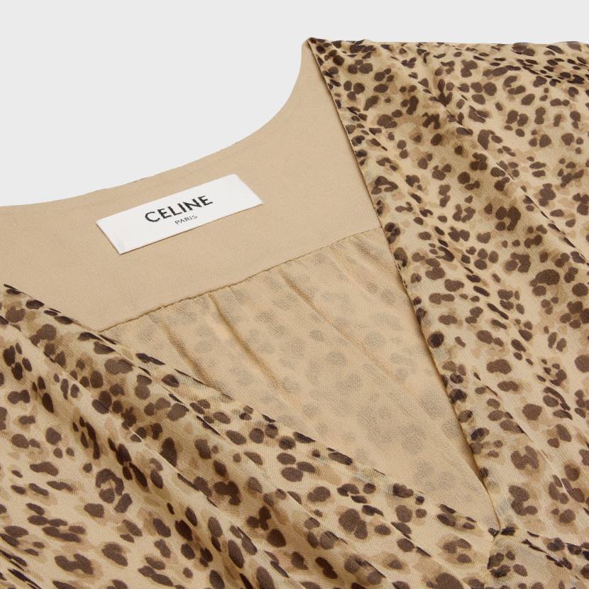 vestir CELINE minivestido babydoll de muselina de seda vainilla/marrón mujer NL48655