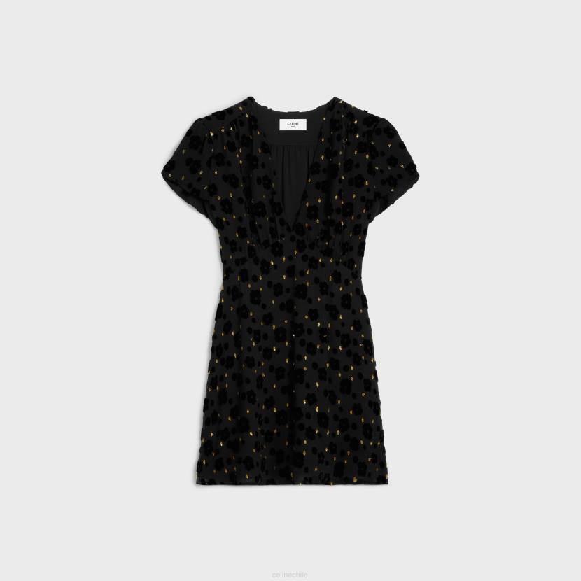 vestir CELINE minivestido babydoll de terciopelo fil coupé negro mujer NL48654