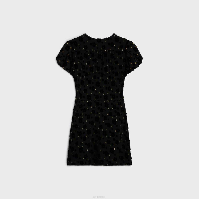 vestir CELINE minivestido babydoll de terciopelo fil coupé negro mujer NL48654
