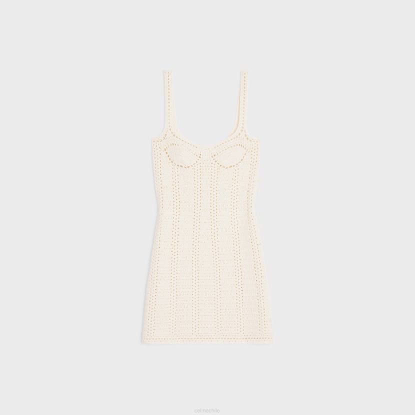 vestir CELINE minivestido bustier de algodón tejido a crochet blanquecino mujer NL48791
