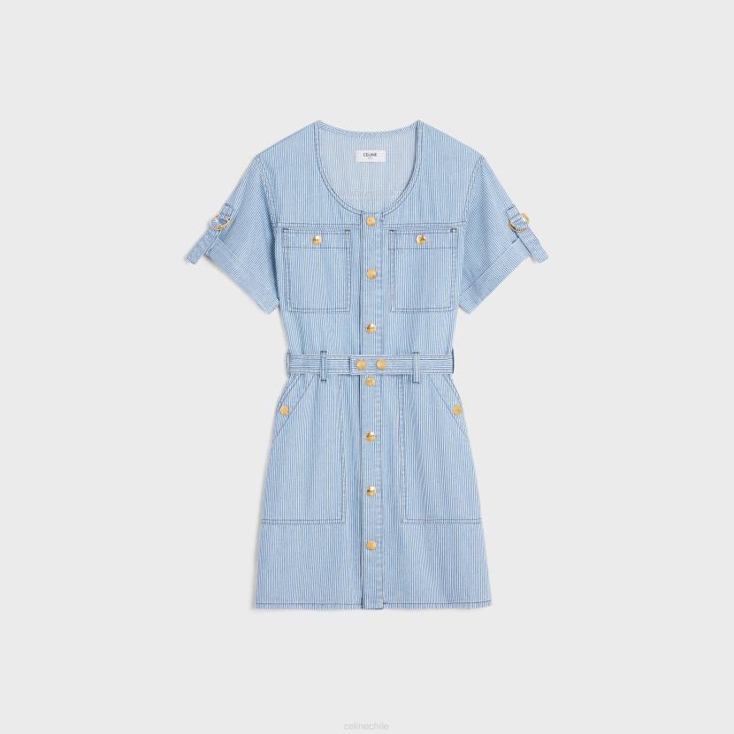 vestir CELINE minivestido militar de algodón nogal lavado de olas mujer NL48801