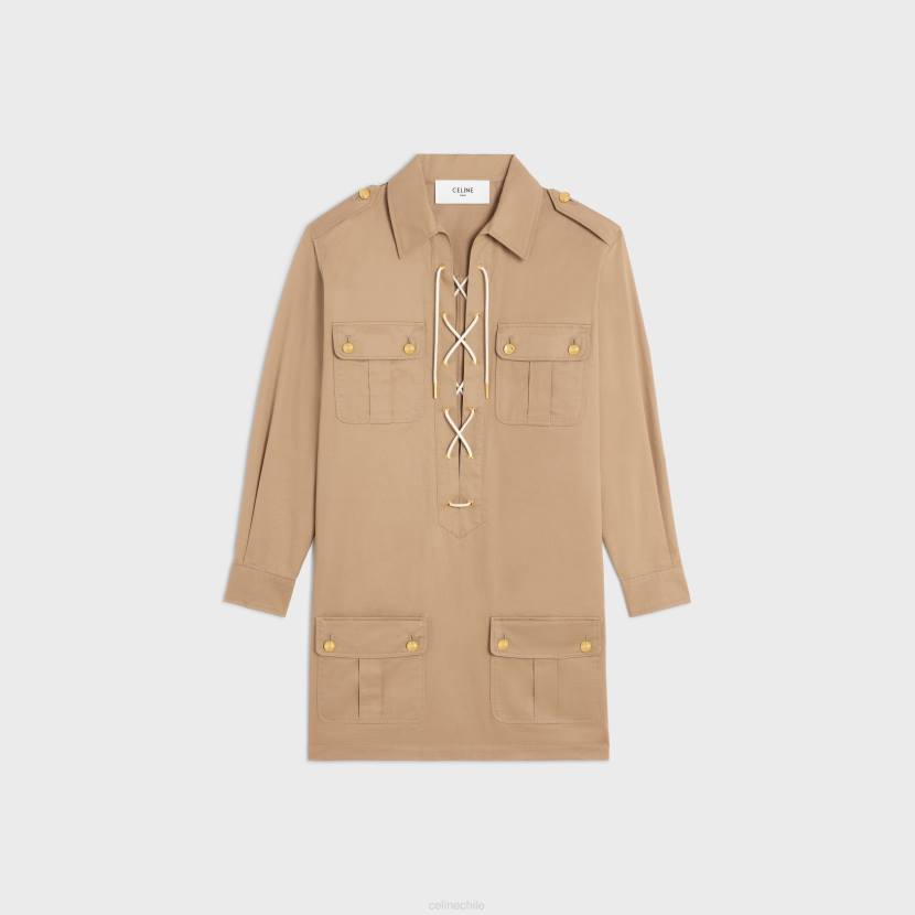 vestir CELINE minivestido saharienne de lino y algodón cordón mujer NL48797