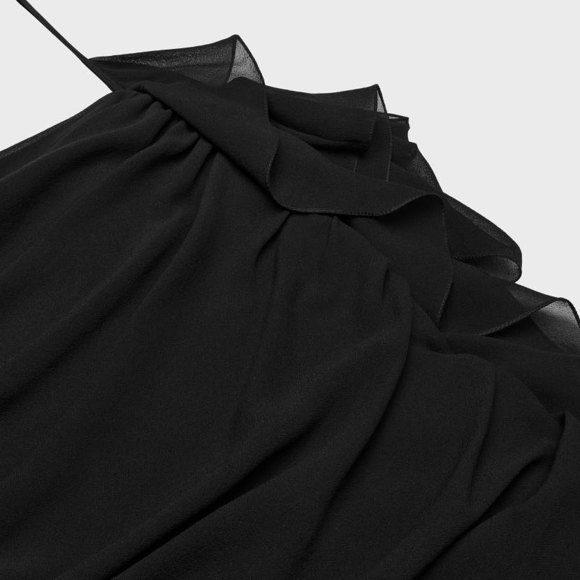 vestir CELINE vestido corto drapeado en georgette de seda negro mujer NL48794