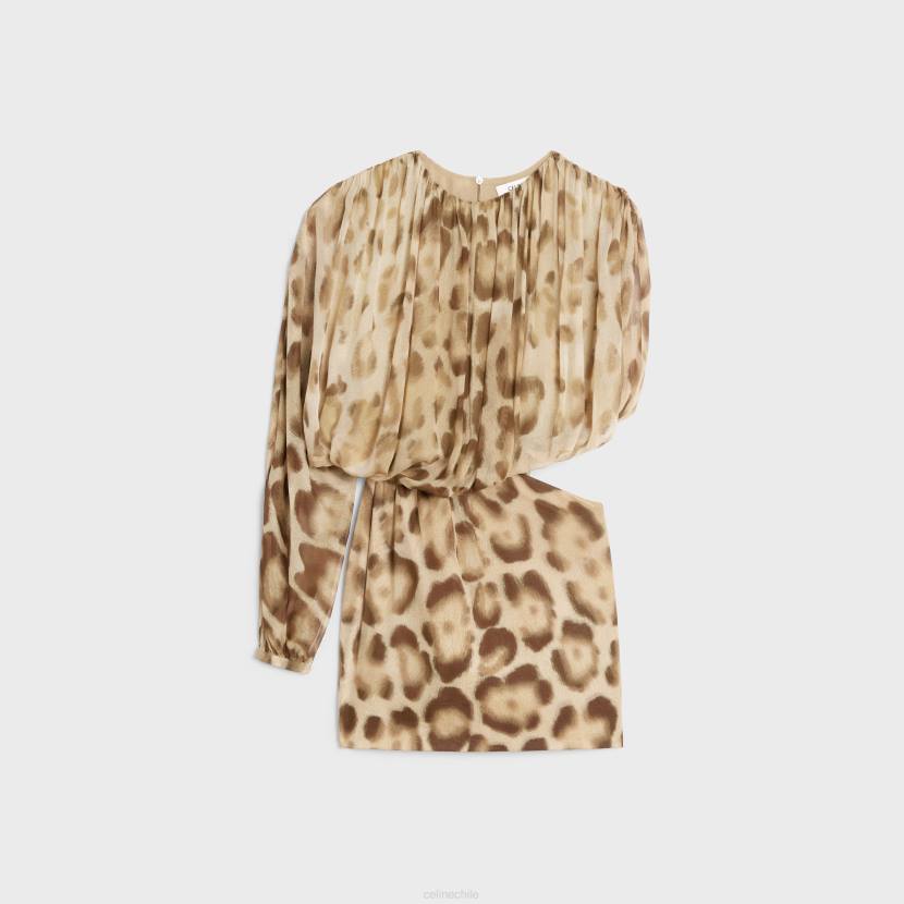 vestir CELINE vestido corto drapeado en muselina de seda rubio mujer NL48795