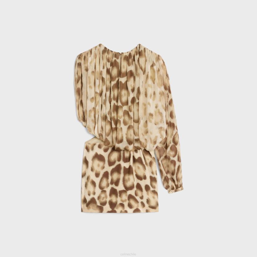 vestir CELINE vestido corto drapeado en muselina de seda rubio mujer NL48795