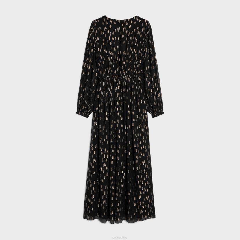 vestir CELINE vestido largo de georgette de seda fil coupé negro mujer NL48792