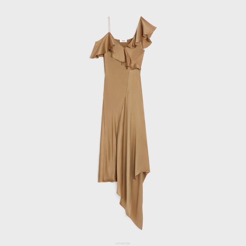 vestir CELINE vestido lencero asimétrico en crepé satinado mordor mujer NL48806