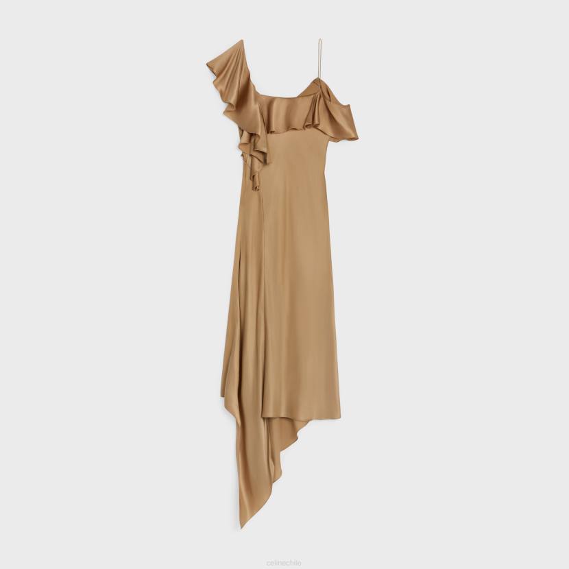 vestir CELINE vestido lencero asimétrico en crepé satinado mordor mujer NL48806