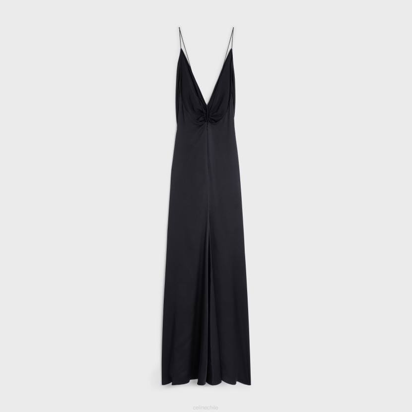 vestir CELINE vestido lencero drapeado en sarga de seda negro mujer NL48803