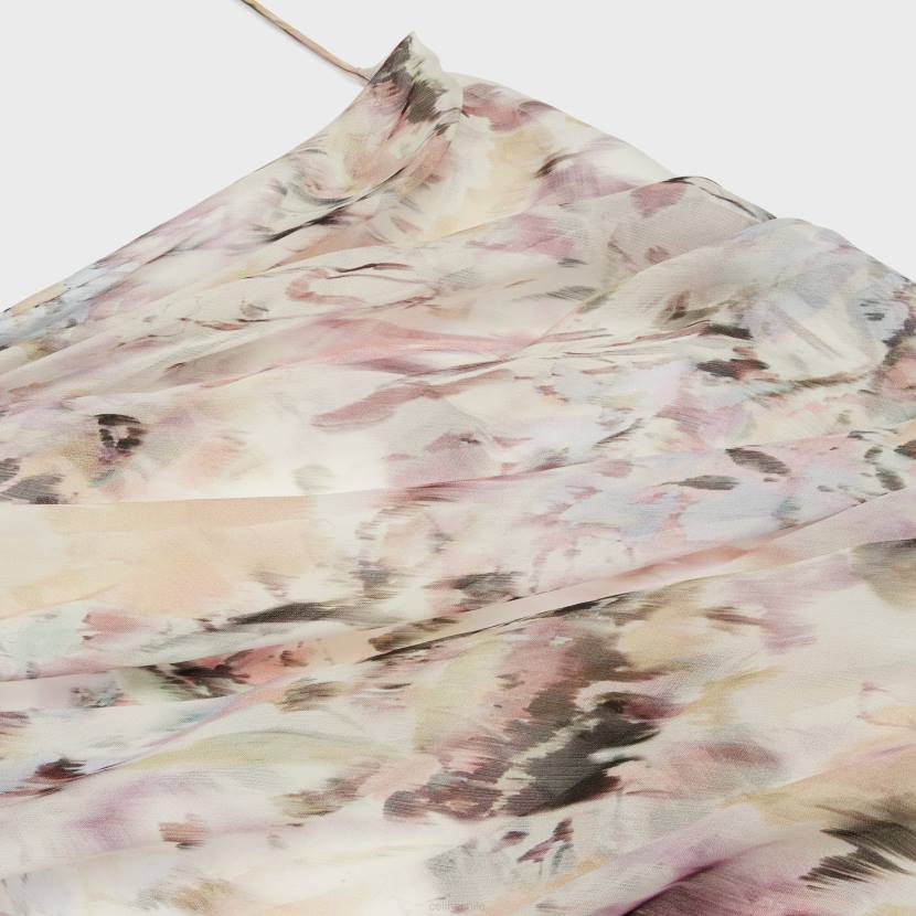 vestir CELINE vestido lencero en muselina de seda crema/pastel mujer NL48807