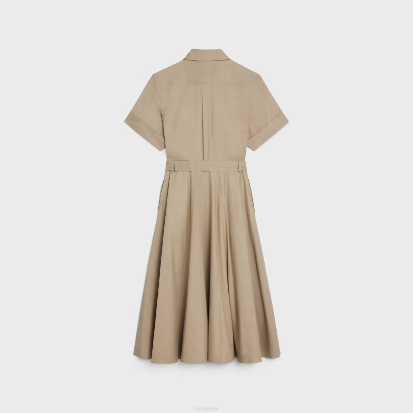 vestir CELINE vestido saharienne en gabardina ligera beige mujer NL48793