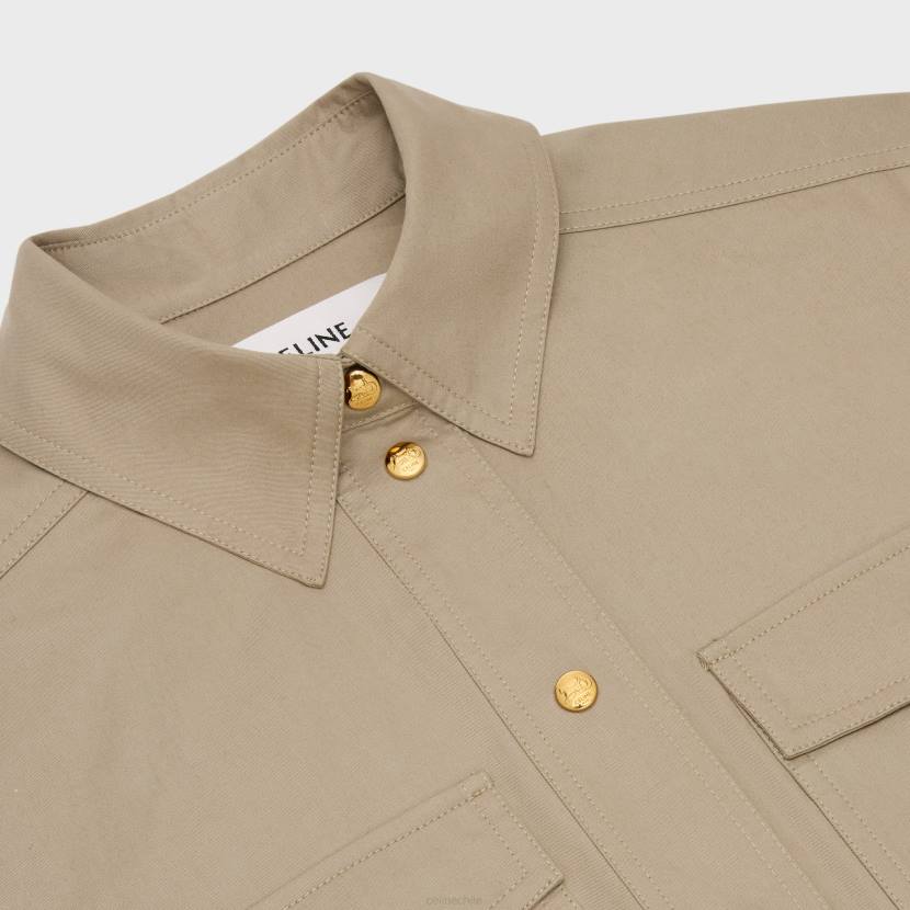 vestir CELINE vestido saharienne en gabardina ligera beige mujer NL48793