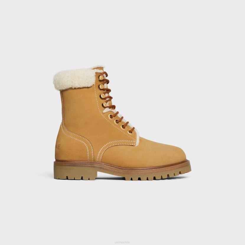 calzado CELINE Bota media con cordones Kurt en piel de becerro nobuk y piel de oveja bronceado claro/natural mujer NL48951