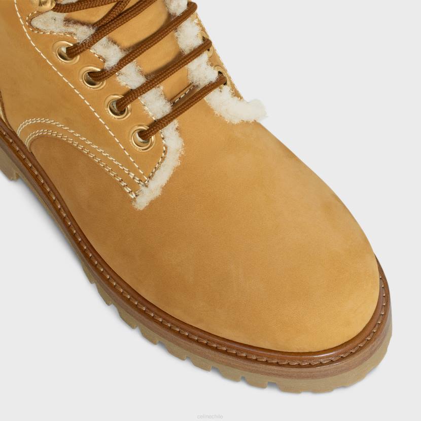 calzado CELINE Bota media con cordones Kurt en piel de becerro nobuk y piel de oveja bronceado claro/natural mujer NL48951