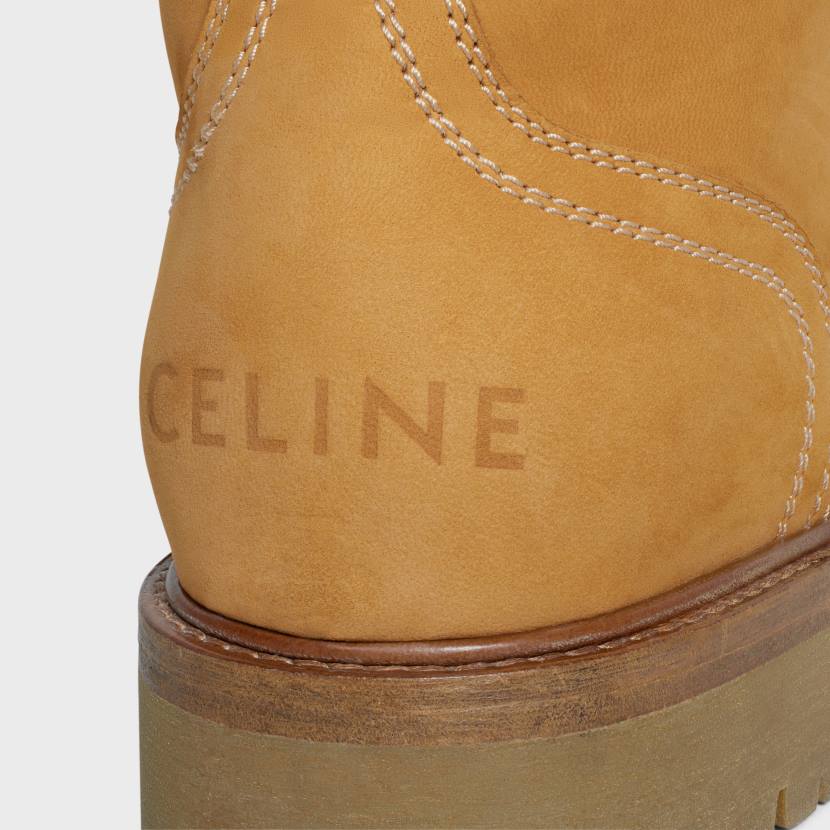 calzado CELINE Bota media con cordones Kurt en piel de becerro nobuk y piel de oveja bronceado claro/natural mujer NL48951
