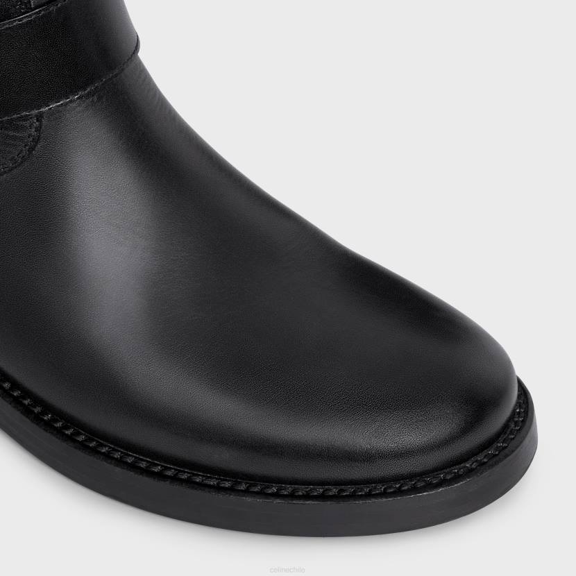 calzado CELINE Bota media motera con arnés de piel de becerro de bronceado vegetal negro mujer NL48929