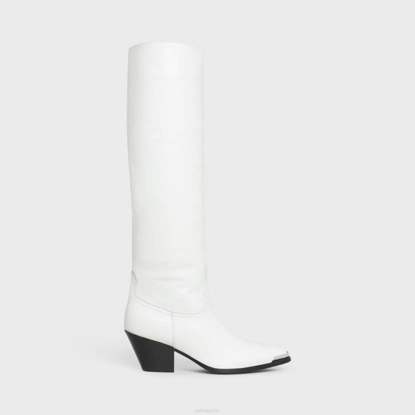 calzado CELINE lola boots botas altas estilo western con puntera metálica en piel de becerro blanco mujer NL48928