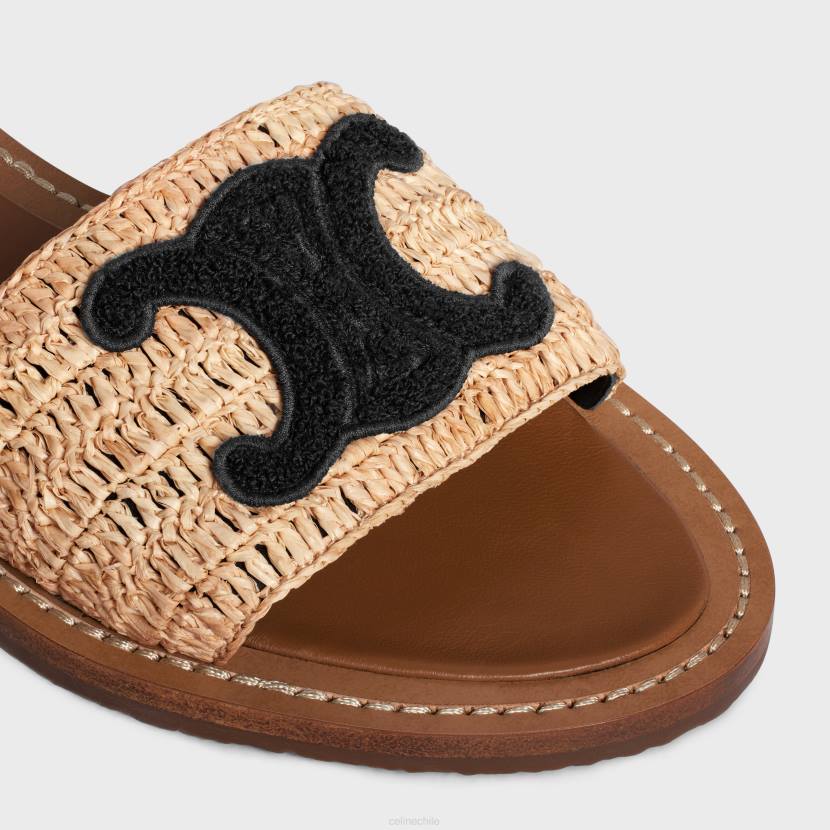calzado CELINE Sandalia Lympia con tira plana en rafia y piel de becerro beige/negro mujer NL48986