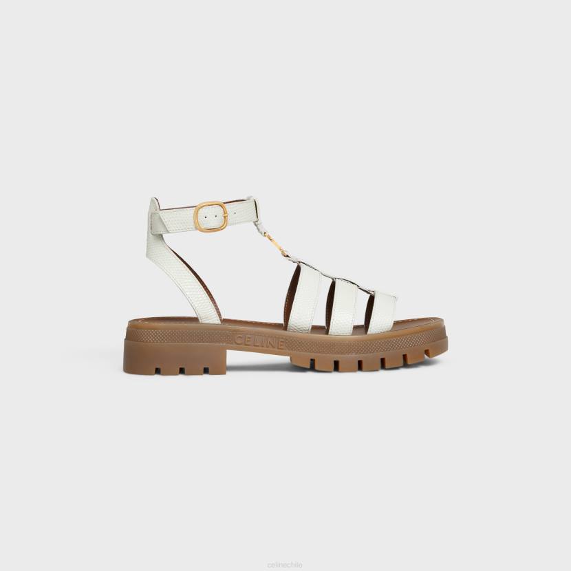 calzado CELINE Sandalia gladiadora clea triomphe de piel de becerro estampada lagarto amarillo claro mujer NL48938