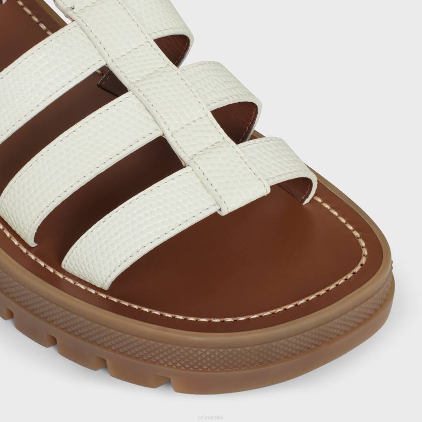 calzado CELINE Sandalia gladiadora clea triomphe de piel de becerro estampada lagarto amarillo claro mujer NL48938